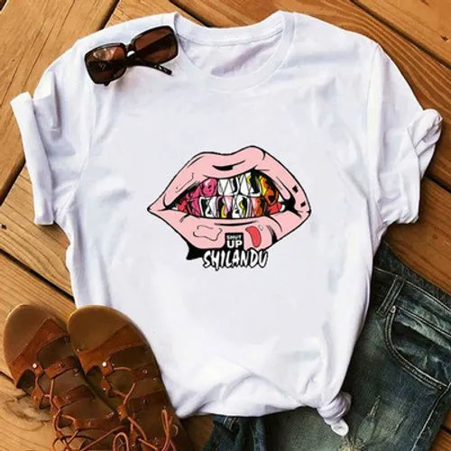 Women's T-shirt Short Sleeve T-shirts Printing Fashion Lips