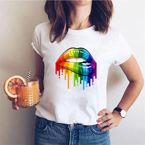 Women's T-shirt Short Sleeve T-shirts Printing Fashion Lips