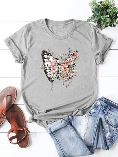 Women's T-shirt Short Sleeve T-shirts Printing Streetwear Butterfly