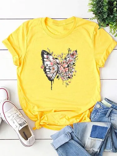 Women's T-shirt Short Sleeve T-shirts Printing Streetwear Butterfly