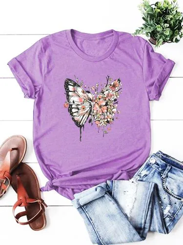 Women's T-shirt Short Sleeve T-shirts Printing Streetwear Butterfly