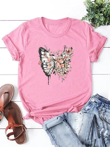 Women's T-shirt Short Sleeve T-shirts Printing Streetwear Butterfly