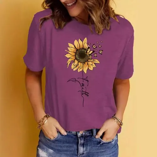 Women's T-shirt Short Sleeve T-Shirts Printing Streetwear Sunflower