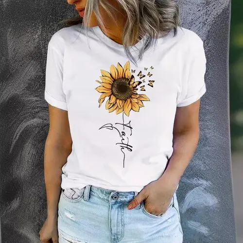 Women's T-shirt Short Sleeve T-Shirts Printing Streetwear Sunflower