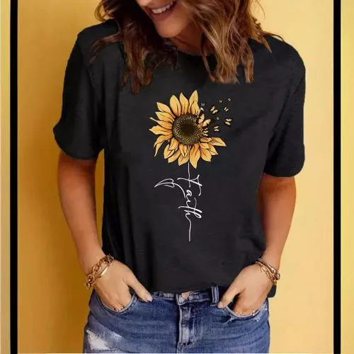 Women's T-shirt Short Sleeve T-Shirts Printing Streetwear Sunflower