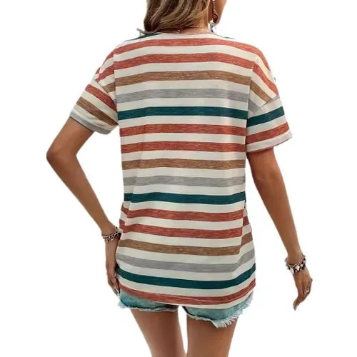 Women's T-shirt Short Sleeve T-Shirts Printing Stripe Streetwear Stripe