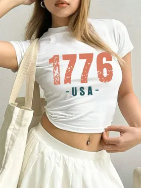 Women's T-shirt Short Sleeve T-Shirts Printing Y2K Letter