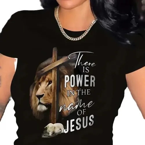 Women's T-shirt Short Sleeve T-Shirts Streetwear Cross Letter Lion