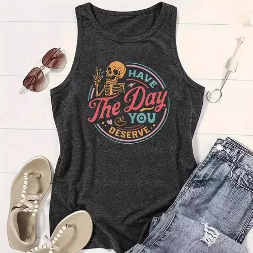 Women's T-shirt Sleeveless T-Shirts Printing Streetwear Letter Skull