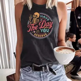 Women's T-shirt Sleeveless T-Shirts Printing Streetwear Letter Skull