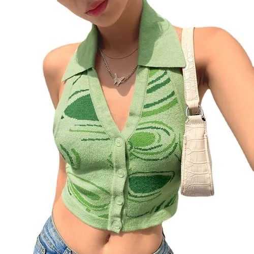 Women's Wrap Crop Top Sleeveless Sweaters & Cardigans Fashion Streetwear Geometric