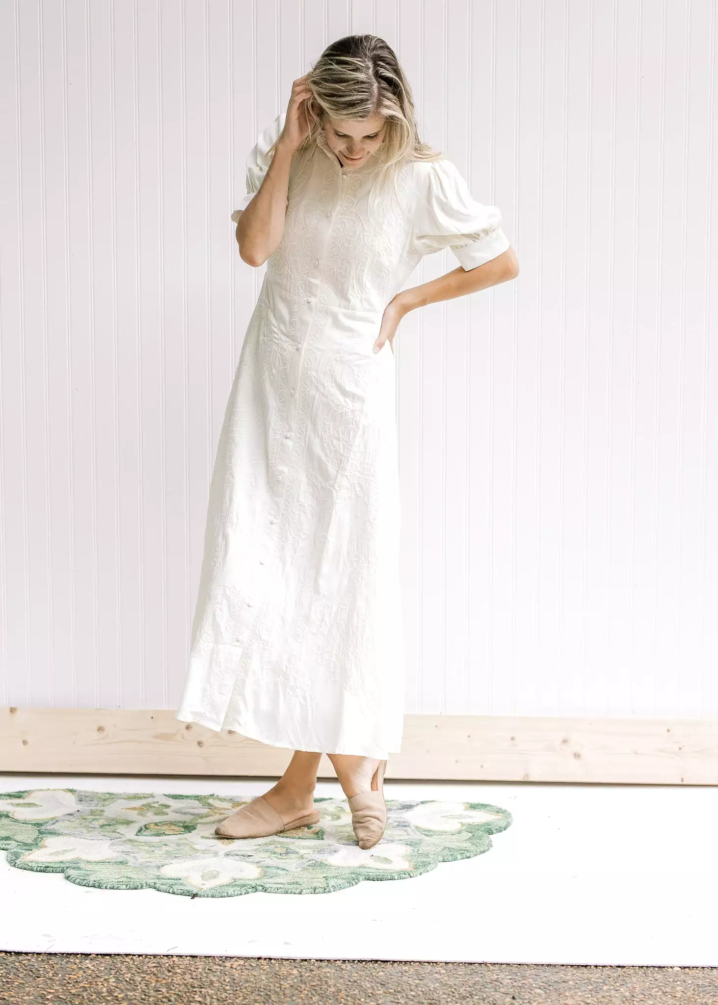 X Creamy Embroidered Dress