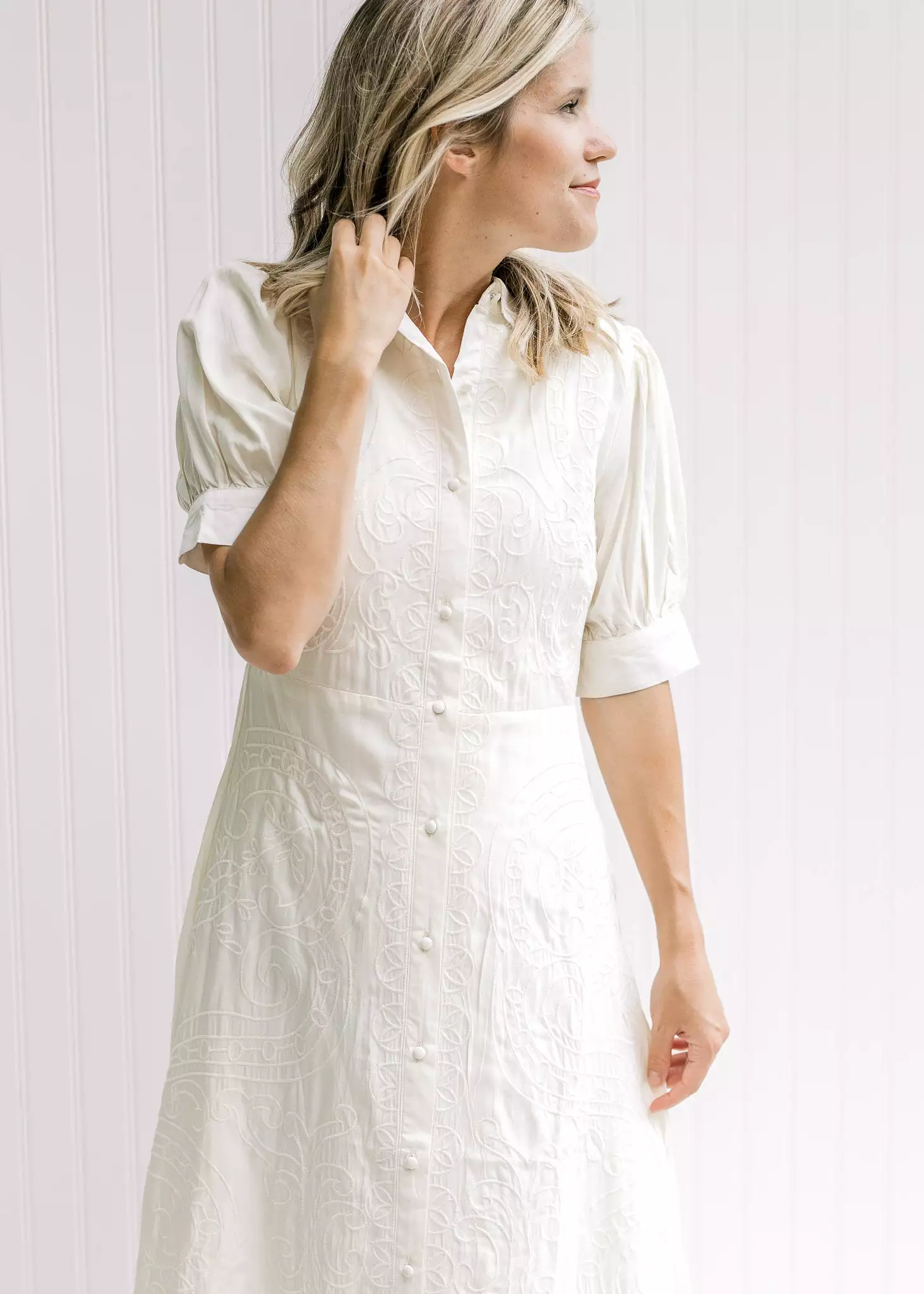 X Creamy Embroidered Dress