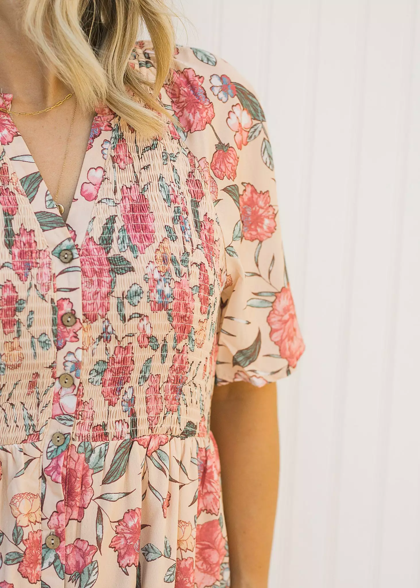 X Floral Peach Button Up Dress