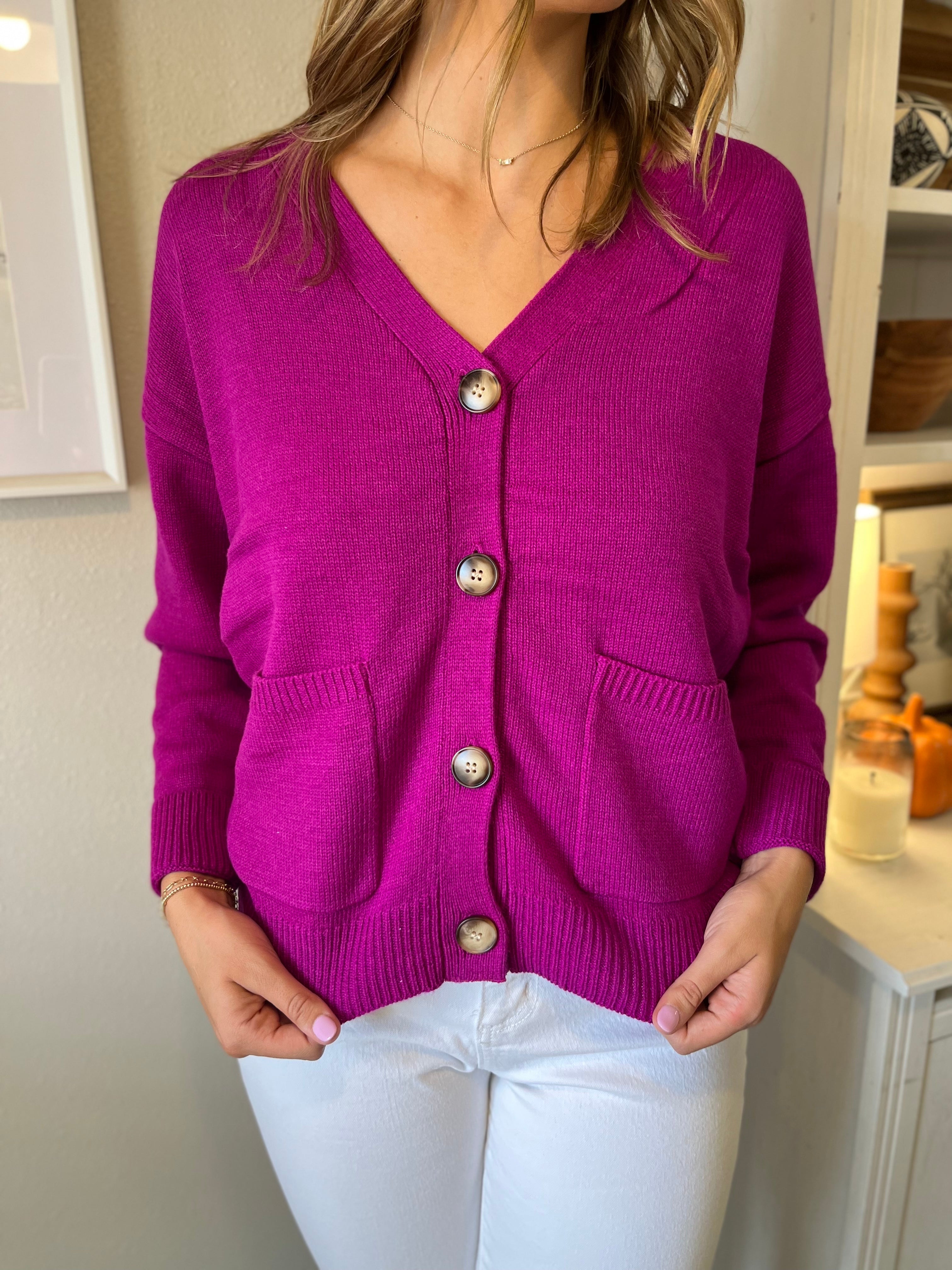 Yarn Cardigan With Pockets-Orchid