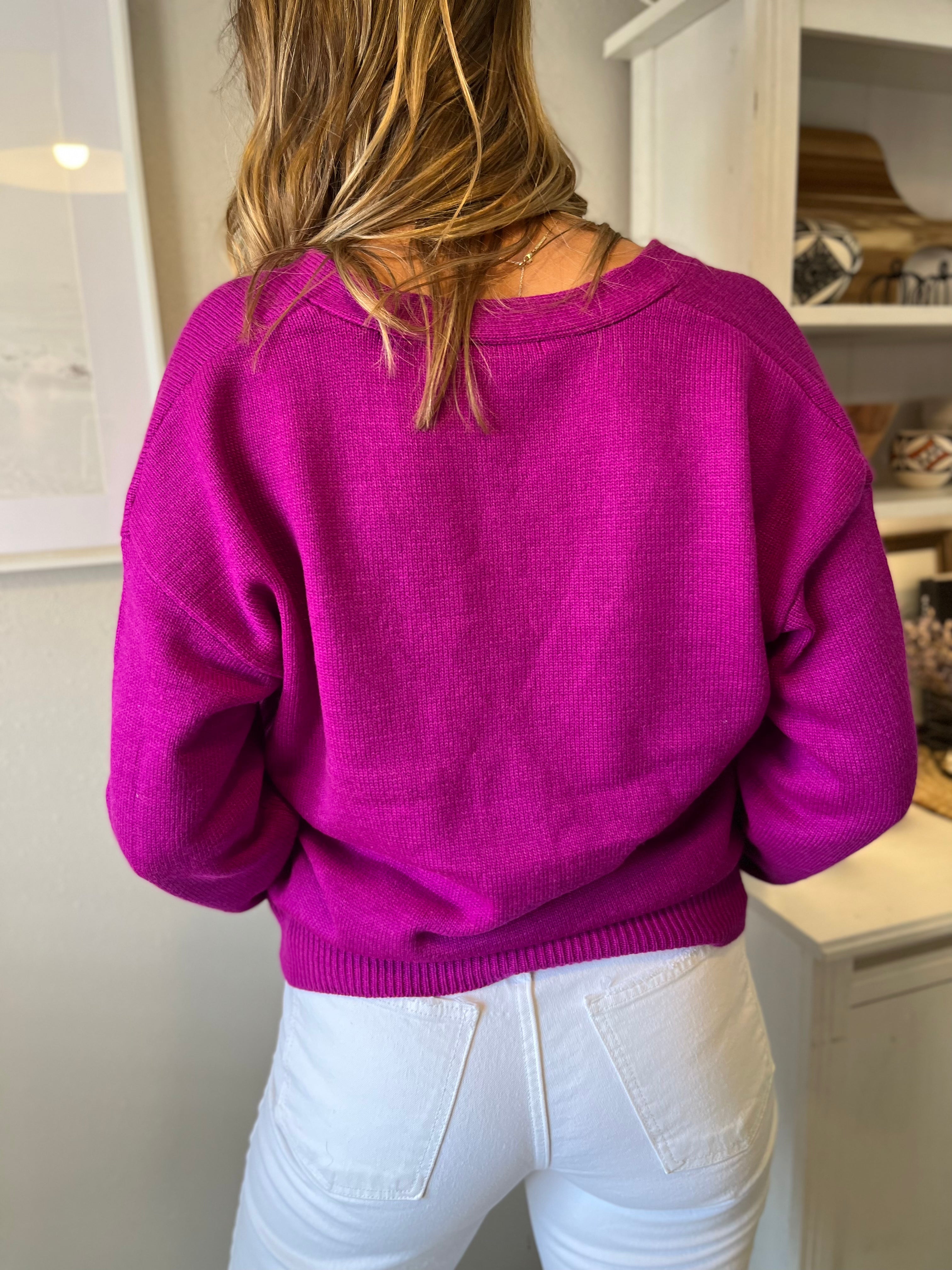 Yarn Cardigan With Pockets-Orchid